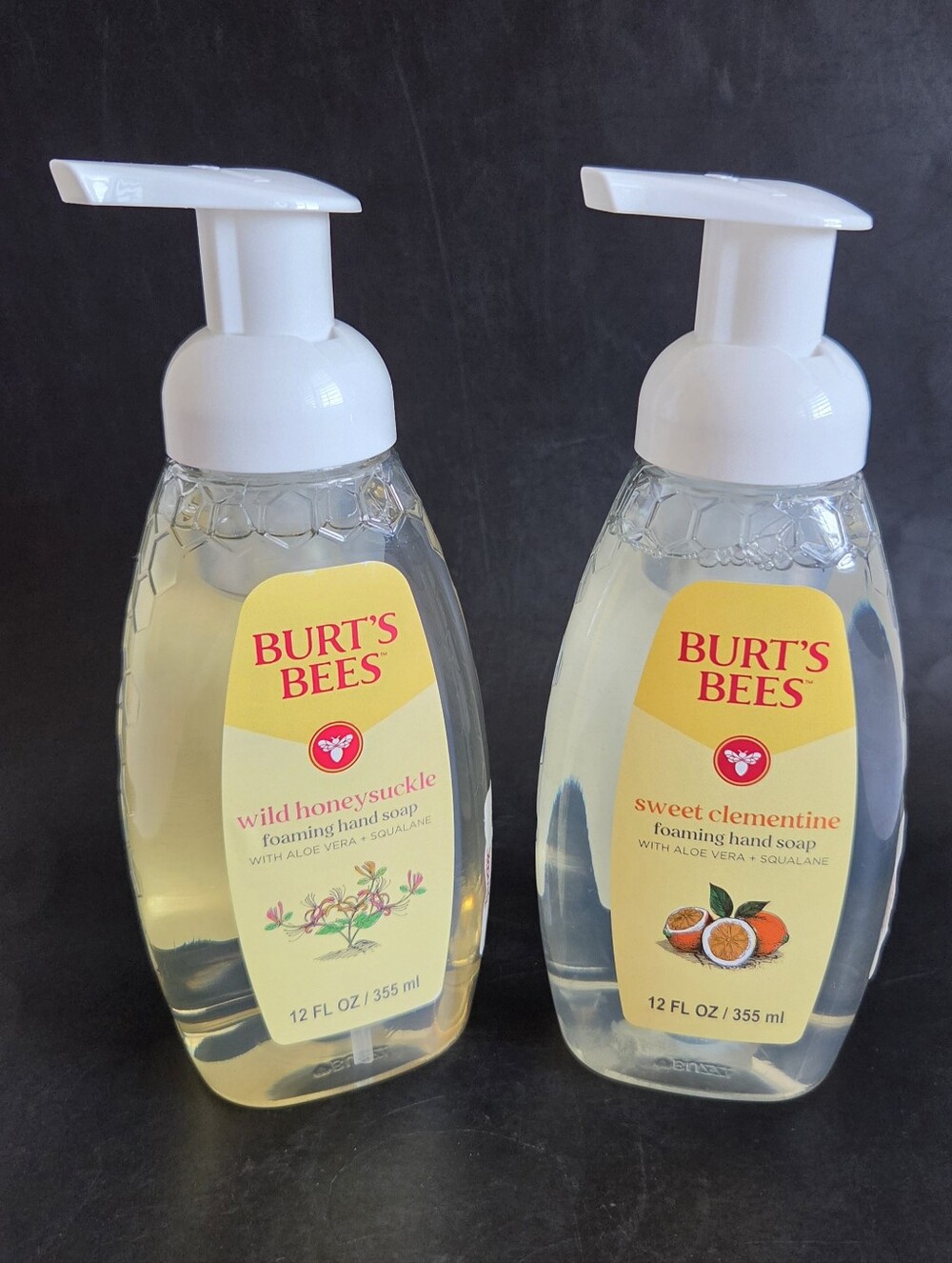 Lot of 2 Burt's Bees Foaming Hand Soap Wild Honeysuckle & Sweet Clementine NEW
